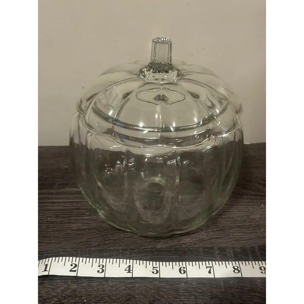 Vintage Anchor Hocking Clear Glass Pumpkin Candy/Cookie Jar With Lid